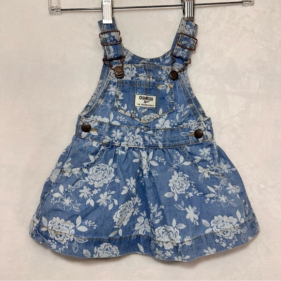 Oshkosh B'gosh Vestbak Floral Denim Jumper Overall Dress Infant Size 9‎ Months - Picture 1 of 10